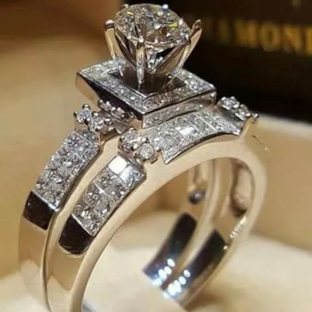 💚2piece White Sapphire silver ring set